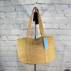 Draper James Everyday Straw Tote Bag – Natural Woven Raffia Preppy Beach NWT